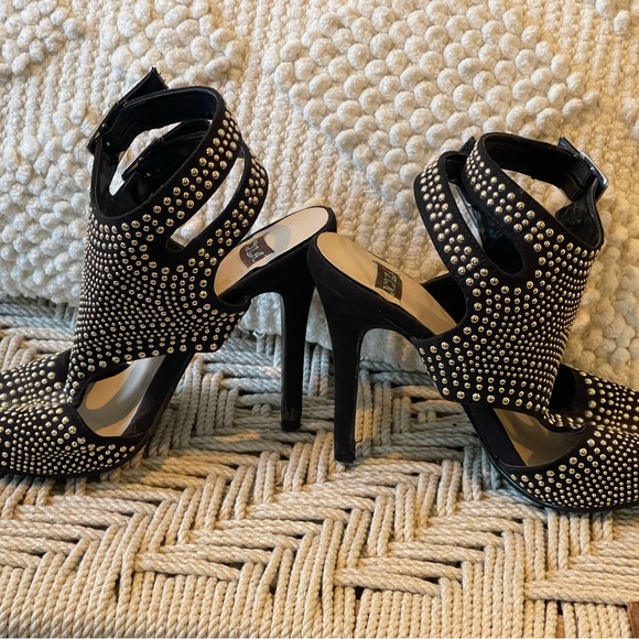 Silver Studded Double Ankle Strap Black Heels size 7 - Picture 2 of 8